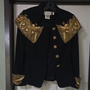 Orlando Rossi Elegant Women's Black Blazer with Gold Embellishments